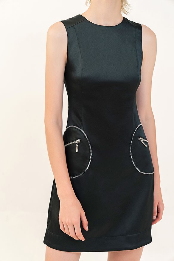 Đầm nhấn túi da dây kéo thân tước