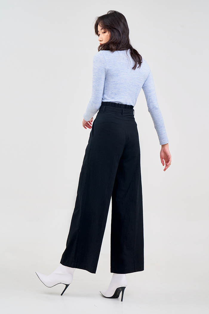 Quần dài linen bèo lưng ống suông giấu giầy