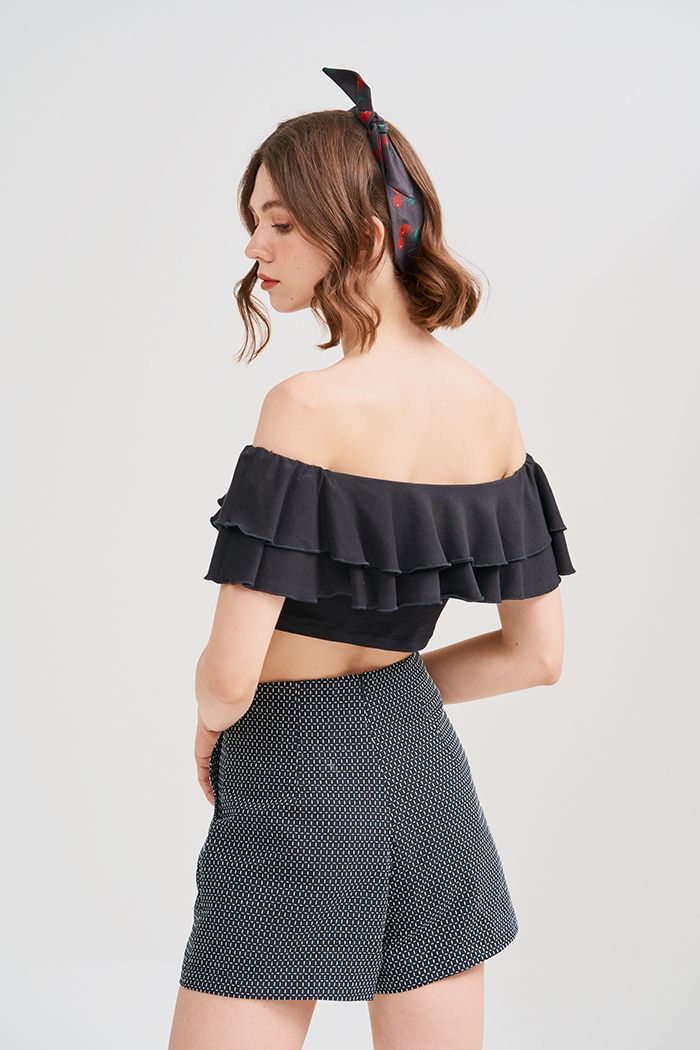 Áo thun croptop bèo 2 tầng dây kéo dấu