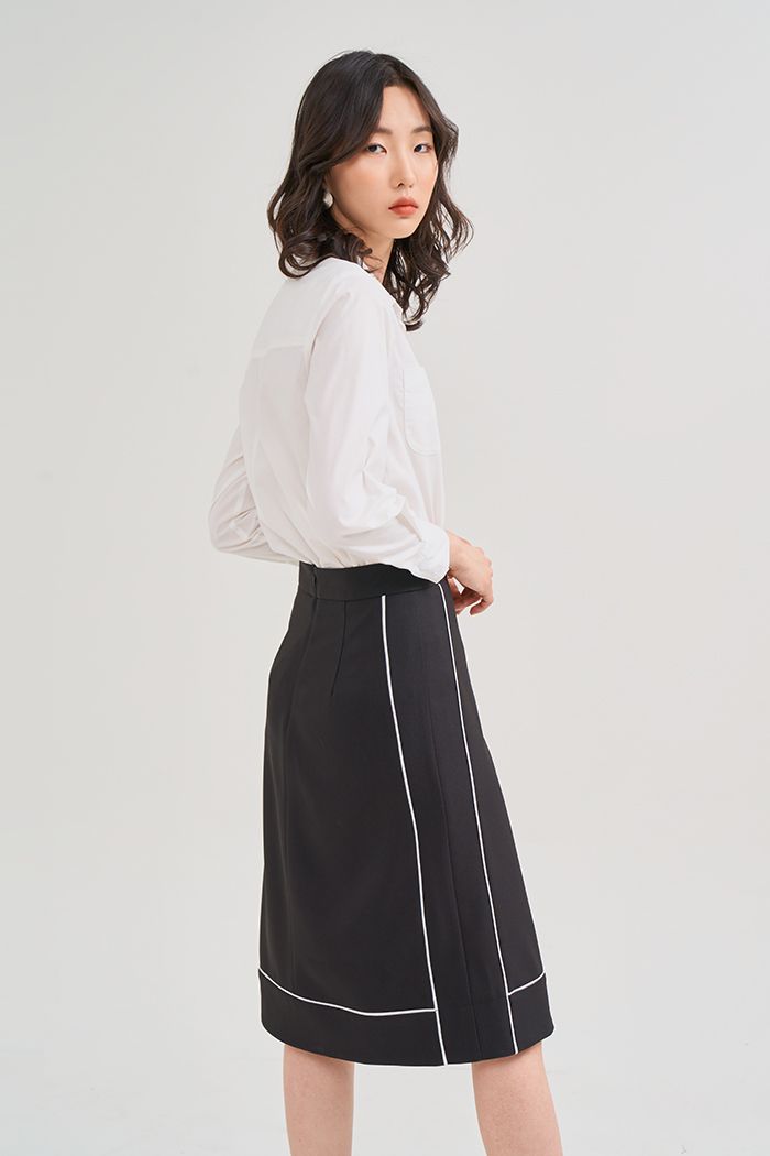 Chân váy midi viền màu đối lập