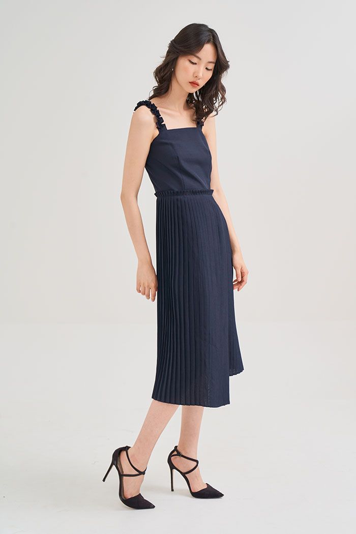 Đầm 2 dây midi dập li tùng