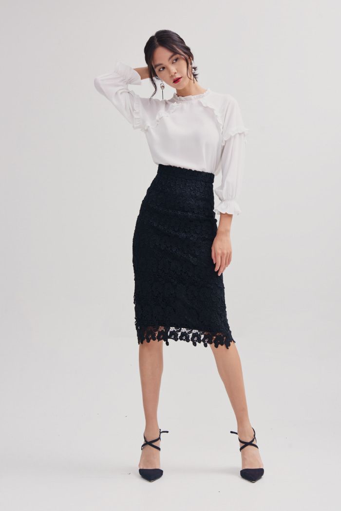 Váy midi ren cotton dệt 3D