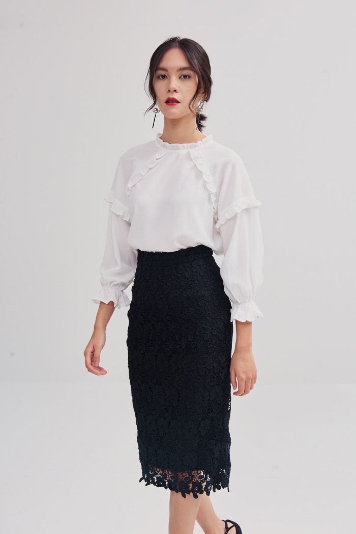 Váy midi ren cotton dệt 3D