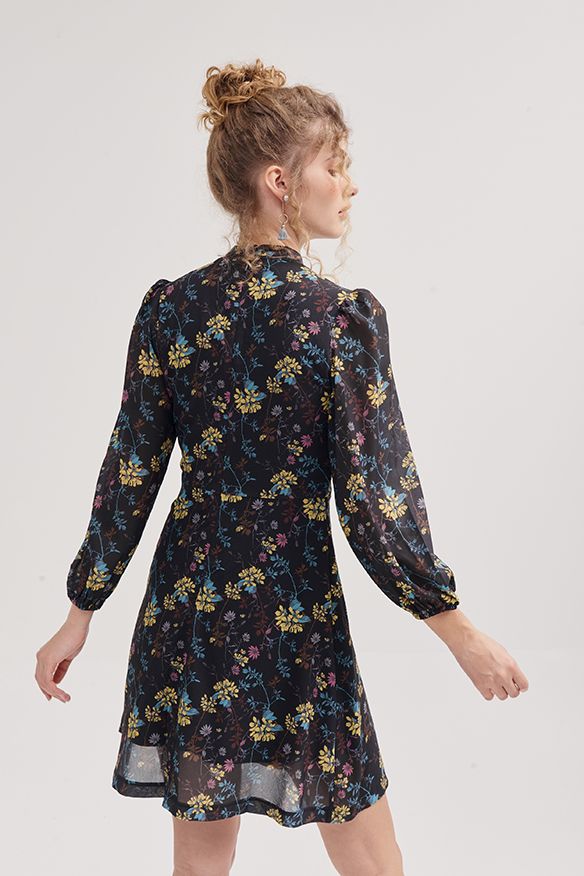 Đầm in hoạ tiết fw18 tay lở nhún vai