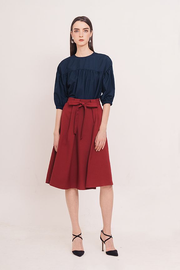 Váy midi xếp li kèm nơ