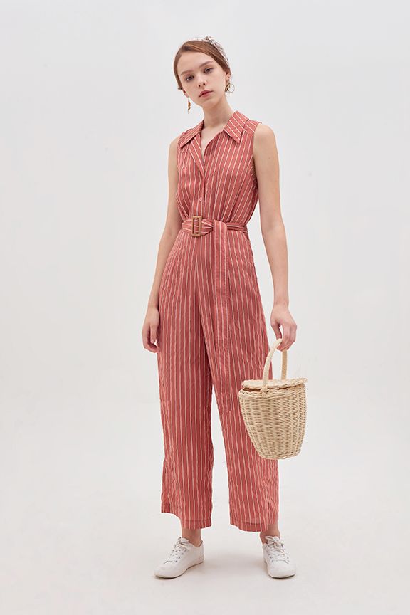 Jumpsuit dài sơmi thắt lưng