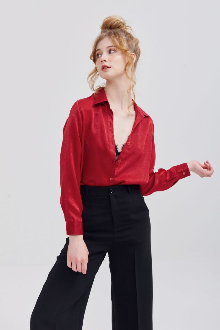 Áo sơmi tay dài trơn ss19 cơ bản