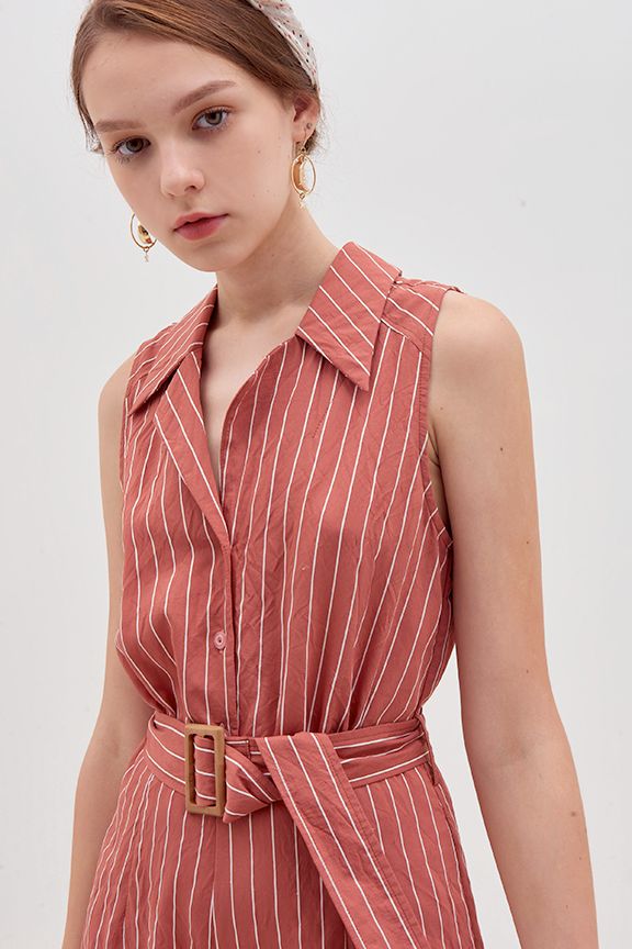 Jumpsuit dài sơmi thắt lưng
