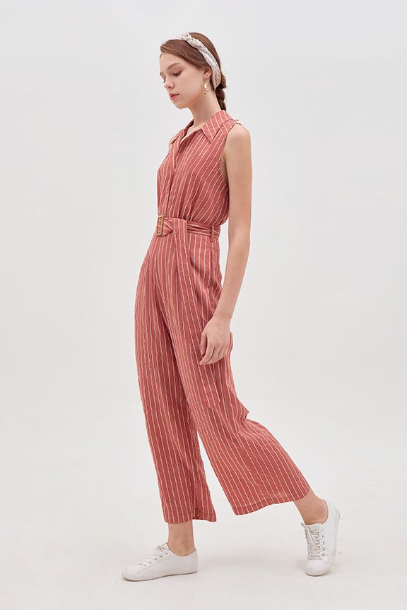 Jumpsuit dài sơmi thắt lưng
