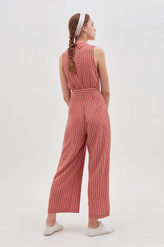 Jumpsuit dài sơmi thắt lưng