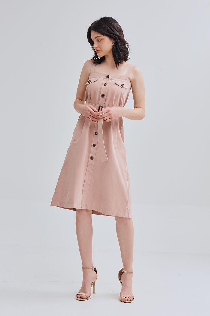 Đầm 2 dây bảng to 2 túi nẹp nút