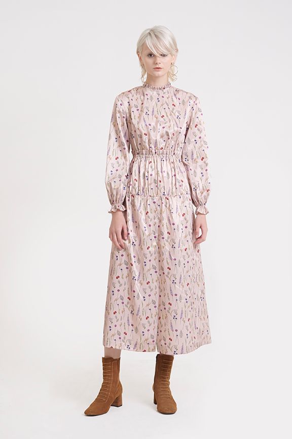 Đầm midi tay dài in hoạ tiết fw18