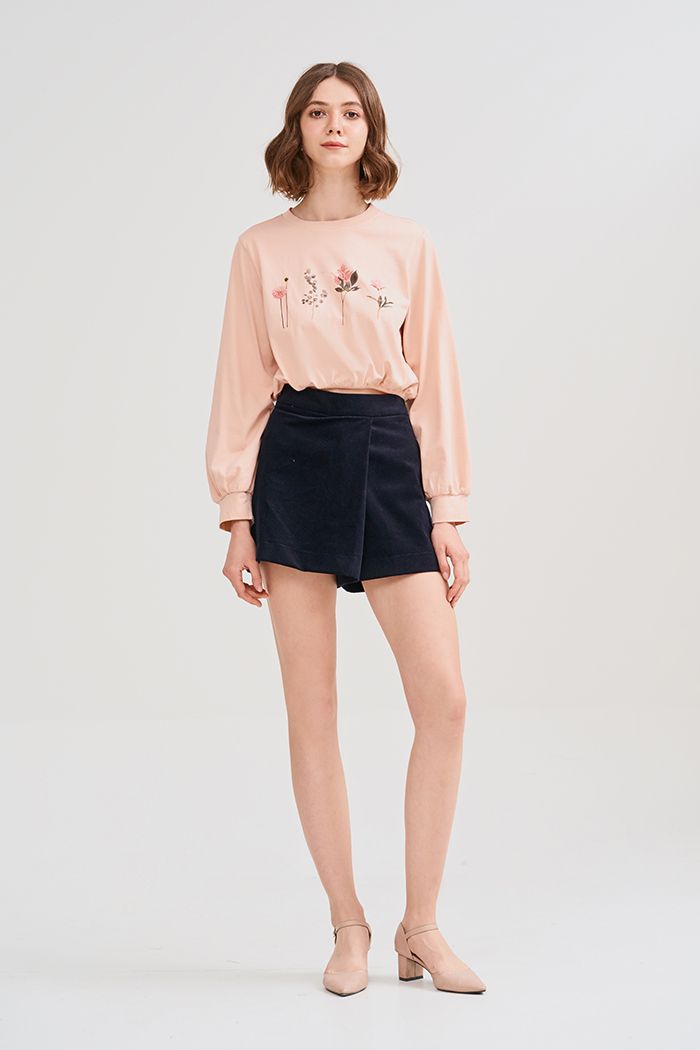 Áo thun croptop bo thun tay dài in hoa