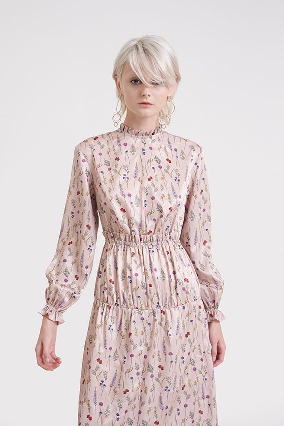Đầm midi tay dài in hoạ tiết fw18
