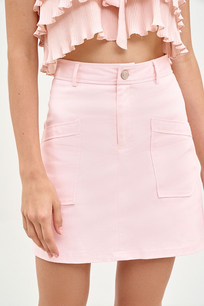 Váy jeans kakhi thun đắp túi hình thang