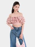  Áo ren croptop phối bèo 3 tầng đính nơ cổ 