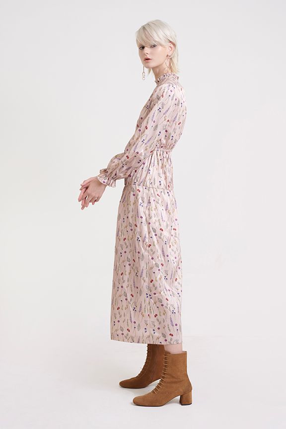 Đầm midi tay dài in hoạ tiết fw18