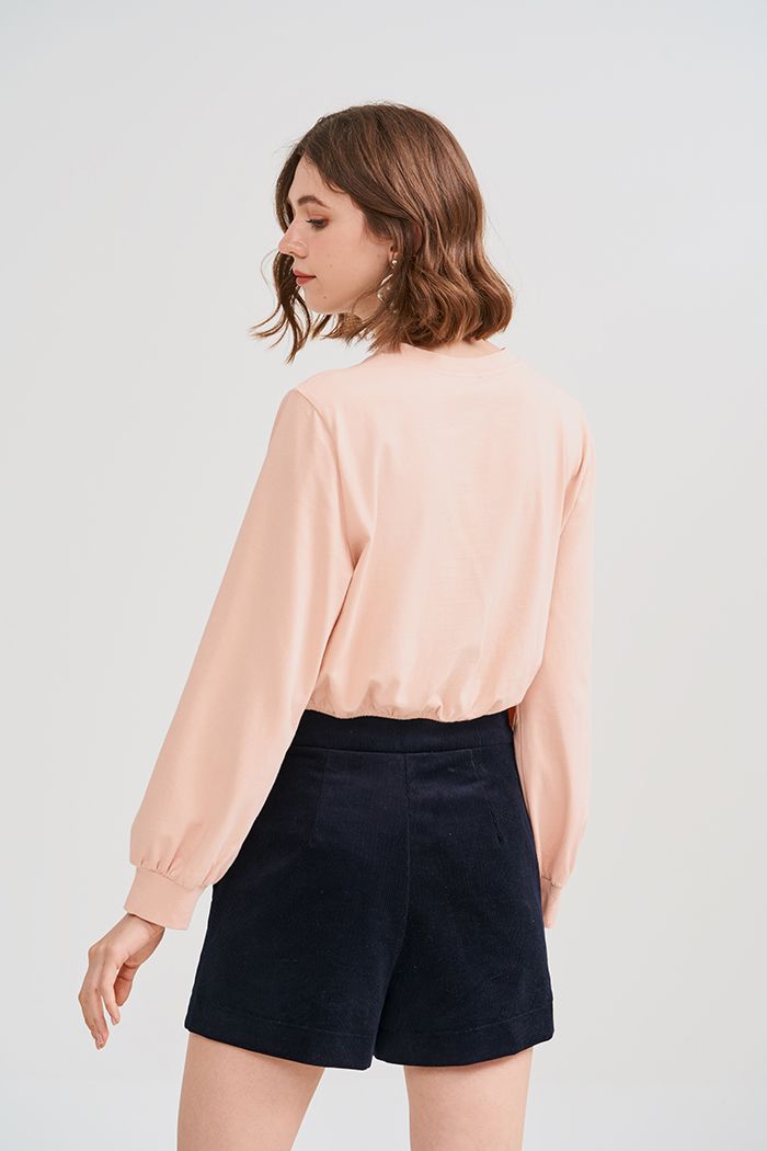 Áo thun croptop bo thun tay dài in hoa