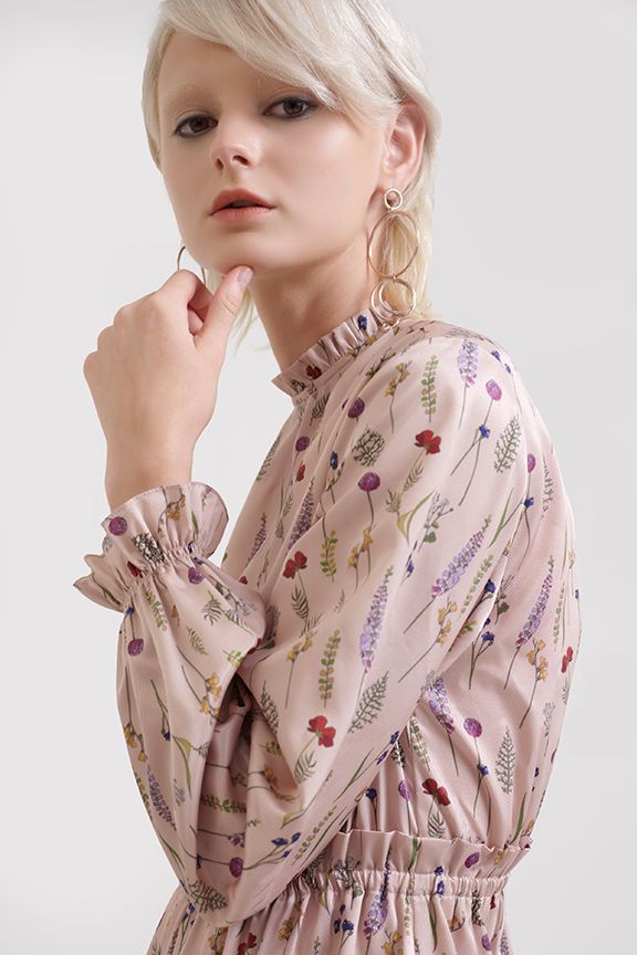 Đầm midi tay dài in hoạ tiết fw18