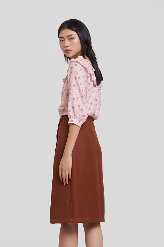 Áo bẹt vai in hoạ tiết hoa nhỏ tay lỡ