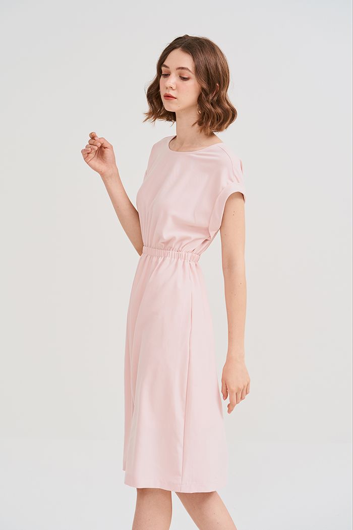 Đầm midi ngang gối sát nách tay lật lưng thun