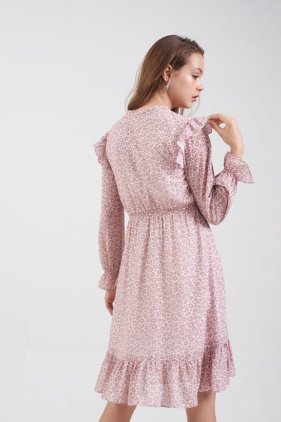 Đầm ngang gối in hoạ tiết prefall