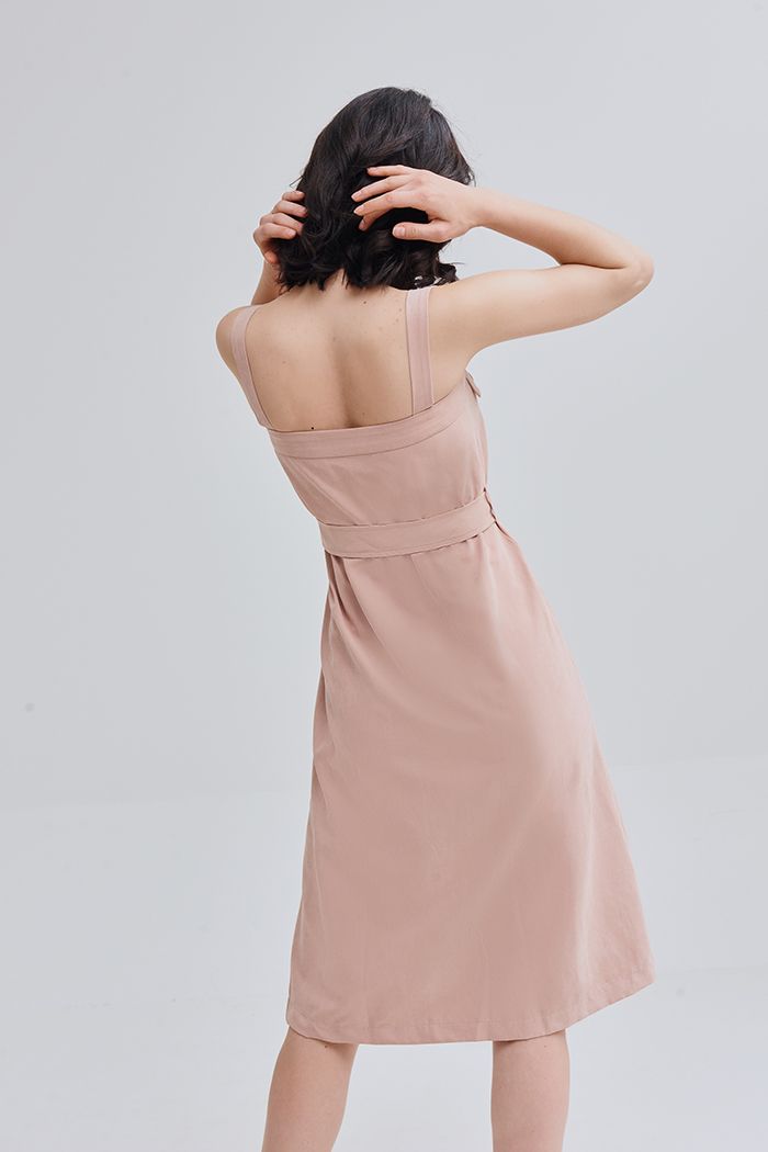 Đầm 2 dây bảng to 2 túi nẹp nút