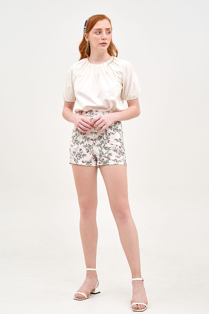 Áo cotton nhún cổ và tay