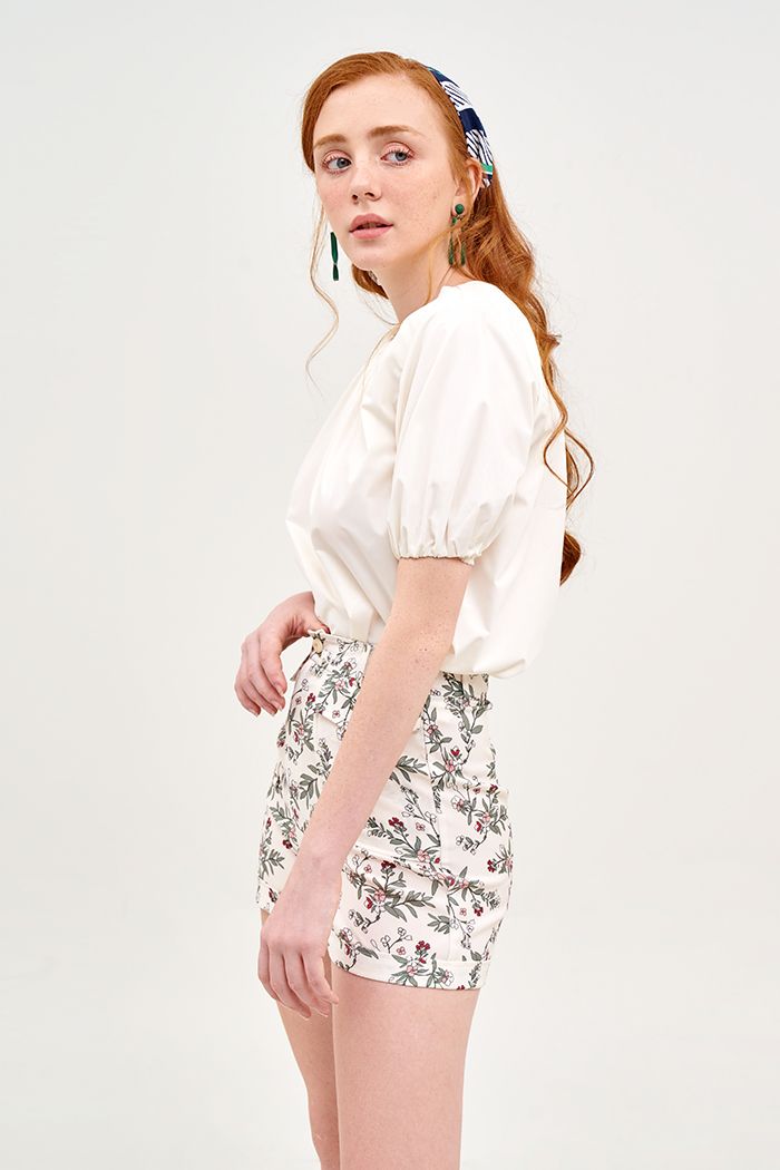 Áo cotton nhún cổ và tay