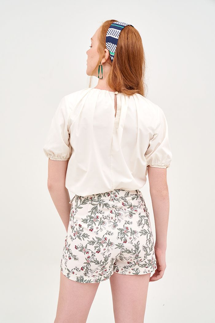 Áo cotton nhún cổ và tay
