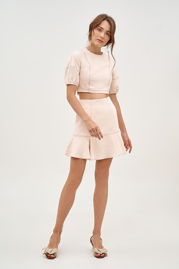 Áo croptop rã diễu chỉ nổi dây kéo sắt 2 lớp