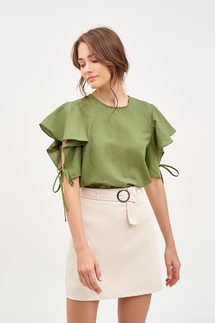 Váy A khaki basic kèm nịch fall19