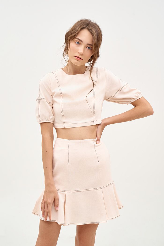 Áo croptop rã diễu chỉ nổi dây kéo sắt 2 lớp