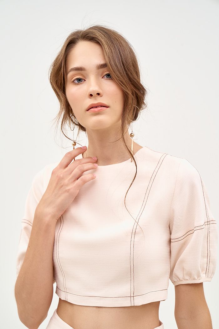 Áo croptop rã diễu chỉ nổi dây kéo sắt 2 lớp