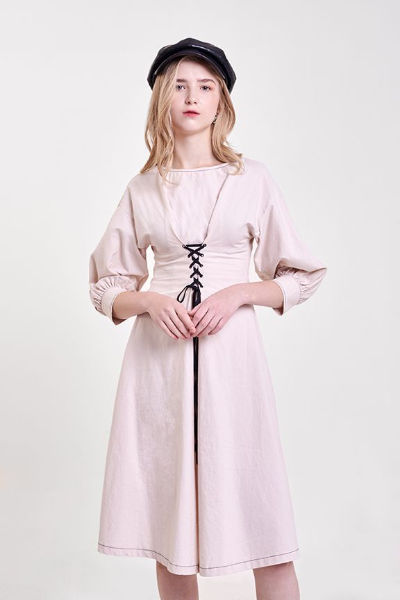 Đầm linen nhấn dây eo tay lỡ