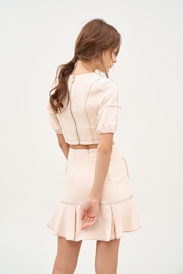 Áo croptop rã diễu chỉ nổi dây kéo sắt 2 lớp