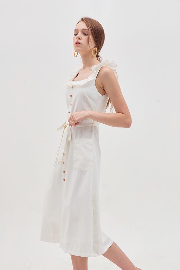 Đầm sát nách cổ vuông bèo midi