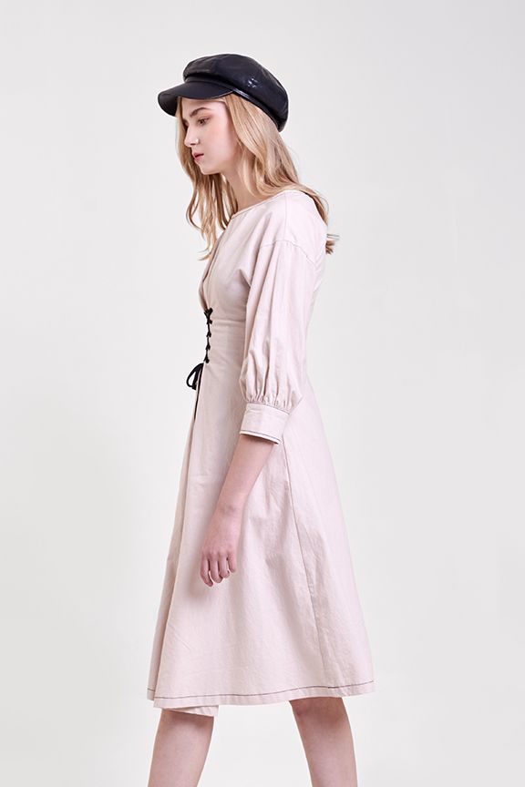 Đầm linen nhấn dây eo tay lỡ
