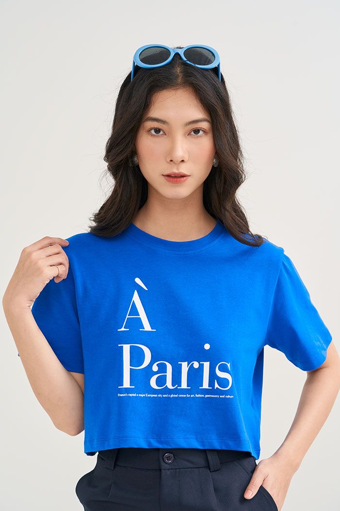 Áo thun croptop in slogan A Paris