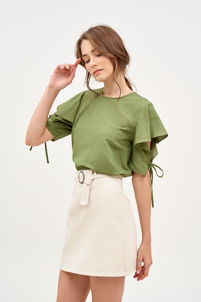 Áo cổ tròn tay bèo cột nơ
