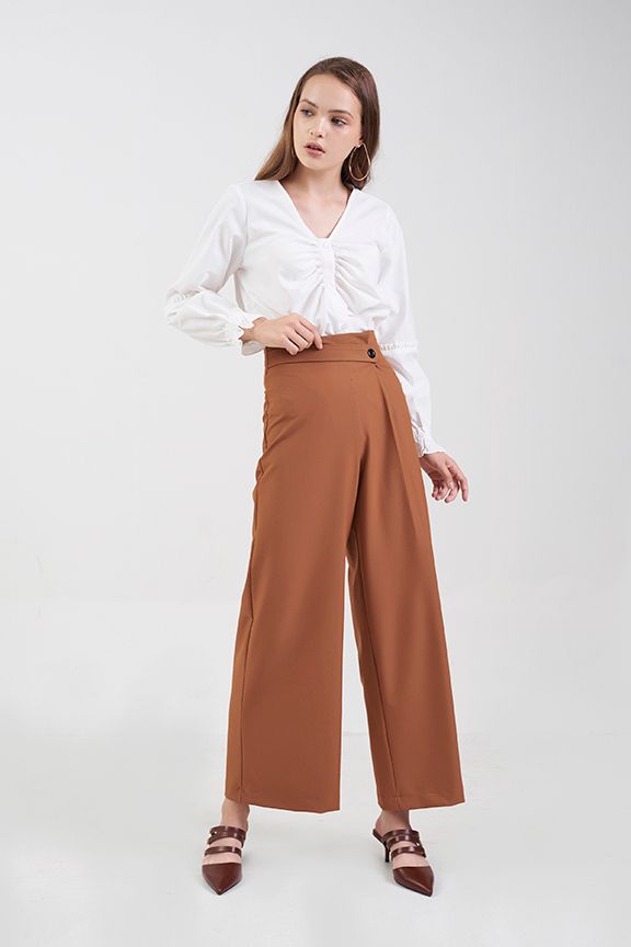 Quần dài đắp đay nhấn nút ly