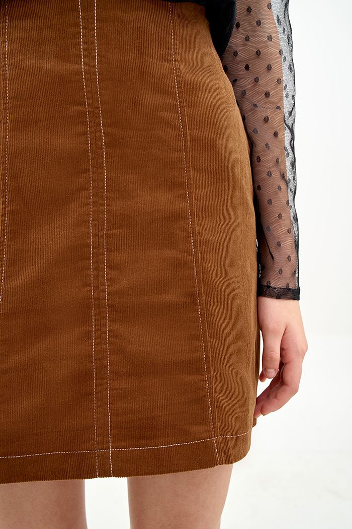 Váy A lưng liền kaki nhung diễu chỉ nổi