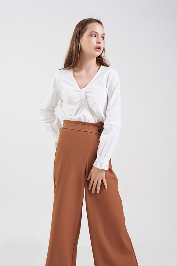 Quần dài đắp đay nhấn nút ly