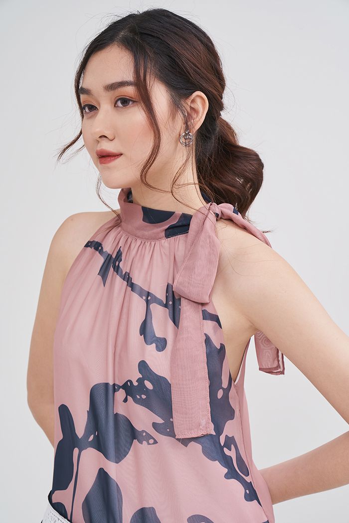 Đầm voan form suông phối ren nhiều tầng hoạ tiết ss19