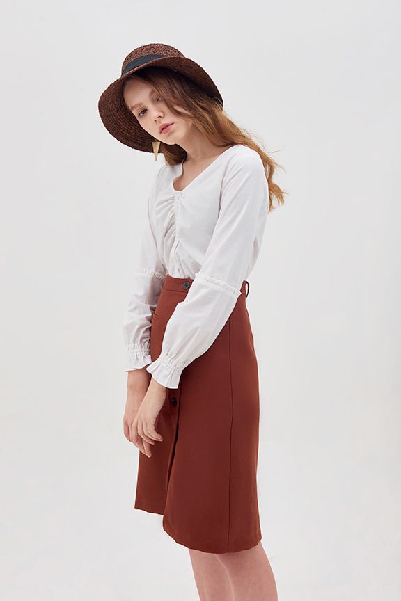 Váy midi nẹp nút túi mổ