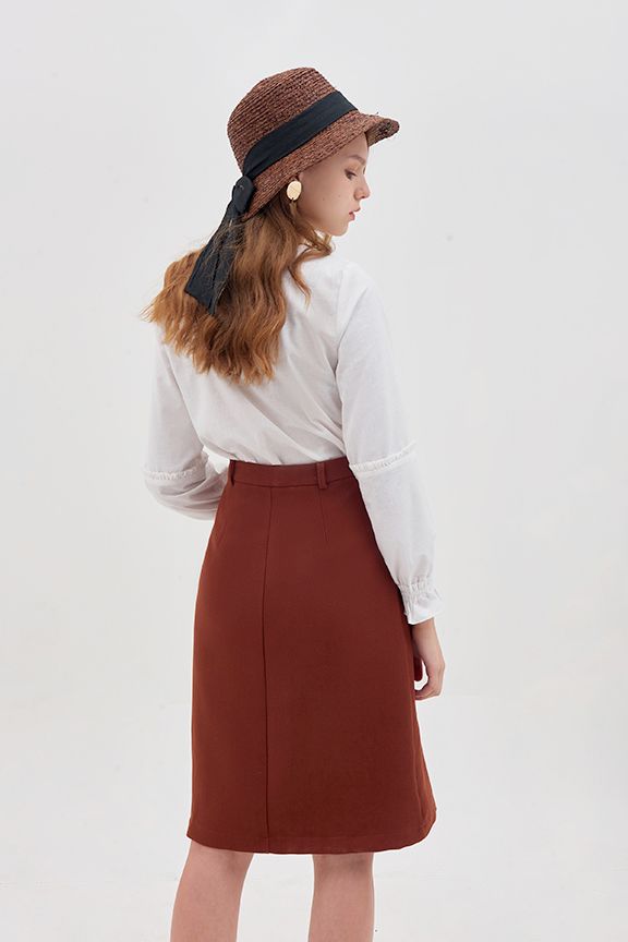 Váy midi nẹp nút túi mổ