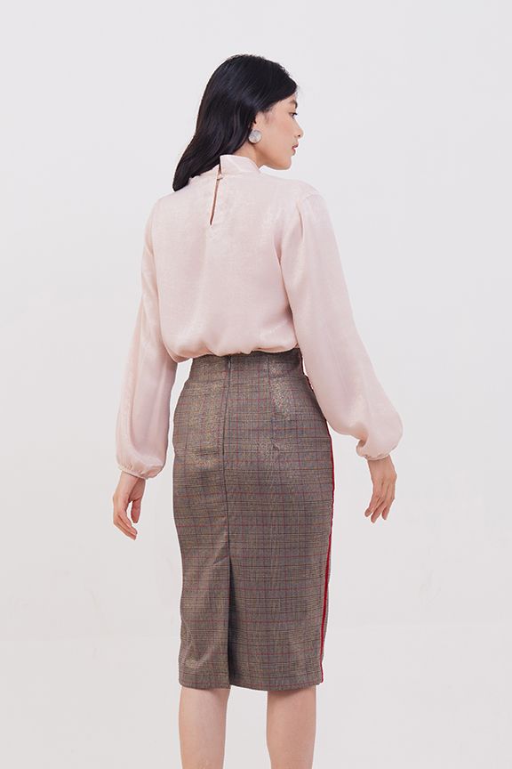 Váy caro ánh kim viền sườn
