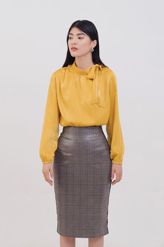 Váy caro ánh kim viền sườn