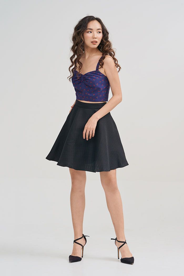 Áo croptop 2 dây cherry rút nhún dây kéo sắt