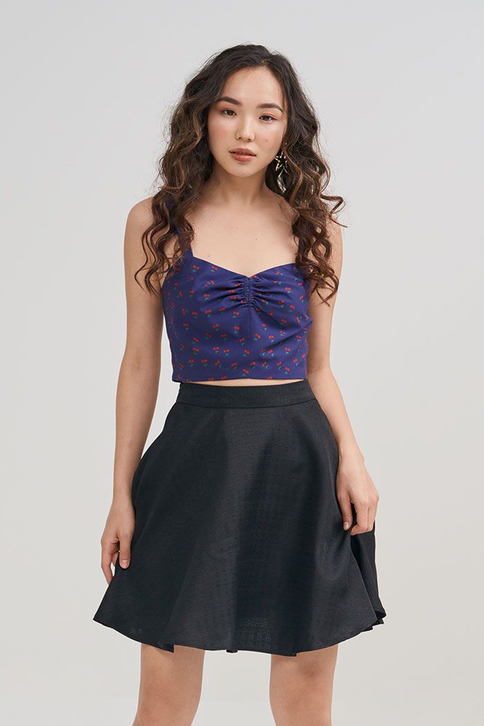 Áo croptop 2 dây cherry rút nhún dây kéo sắt